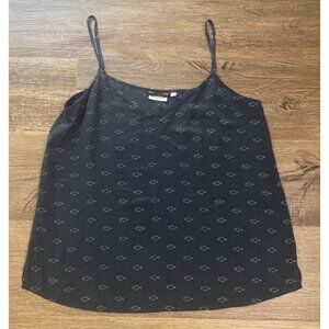 Navy Blue Silk Camisole Fish Print Adjustable Straps Small Layering Elegant